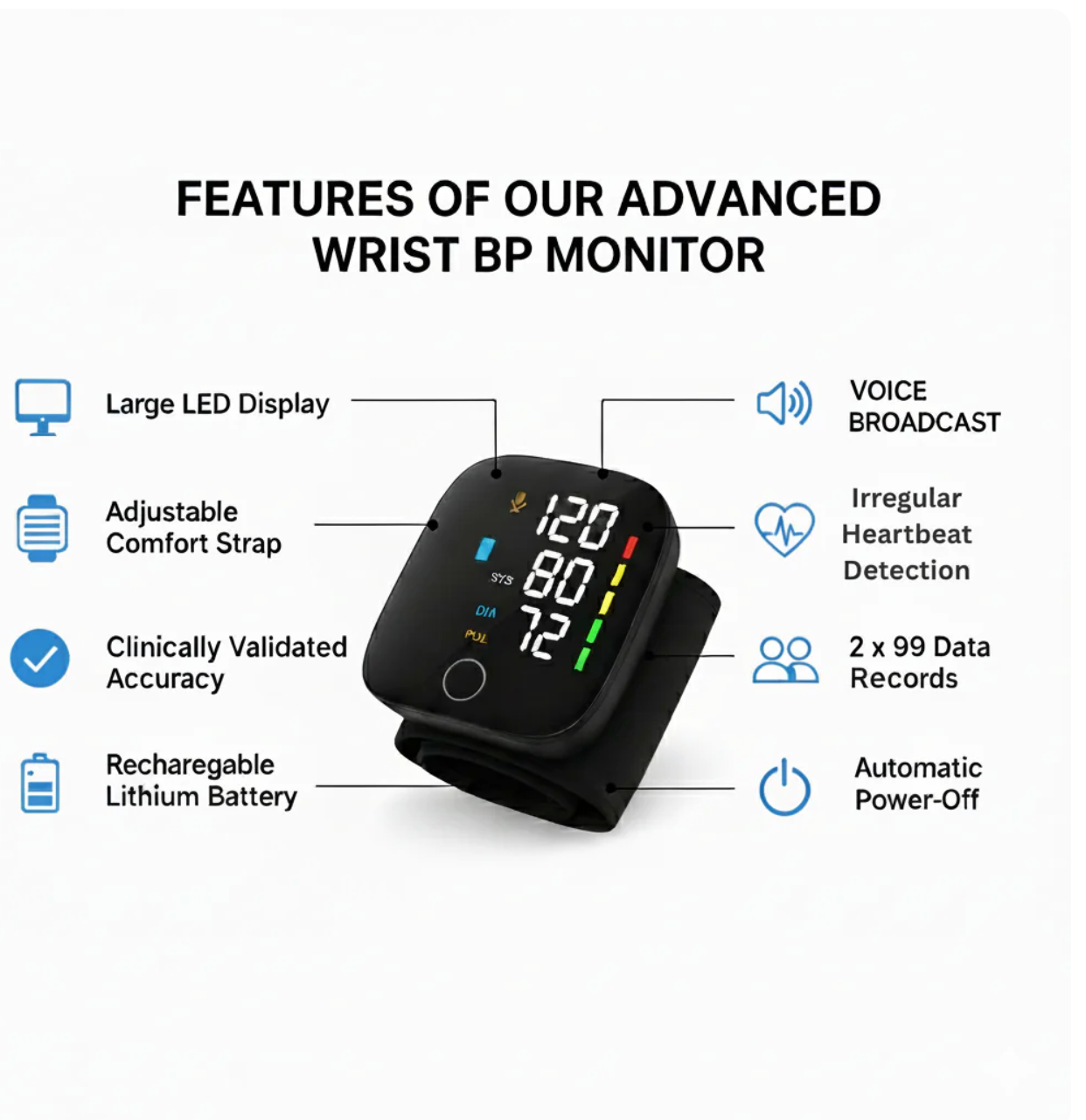 Digital wrist blood pressure monitor home health tracker