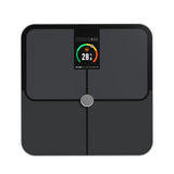 Black glass bathroom scale with a color screen