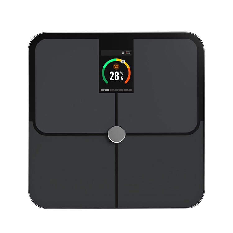 Black glass bathroom scale with a color screen